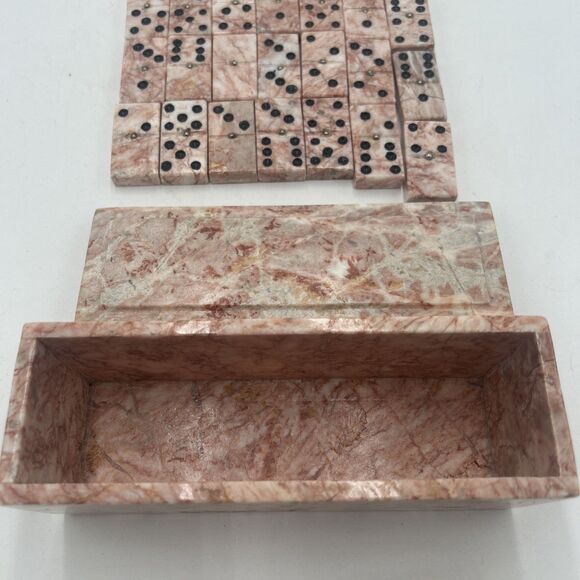 Handmade Carved Pink Marble Stone Domino Complete Set 28 Box - Picture 3 of 7